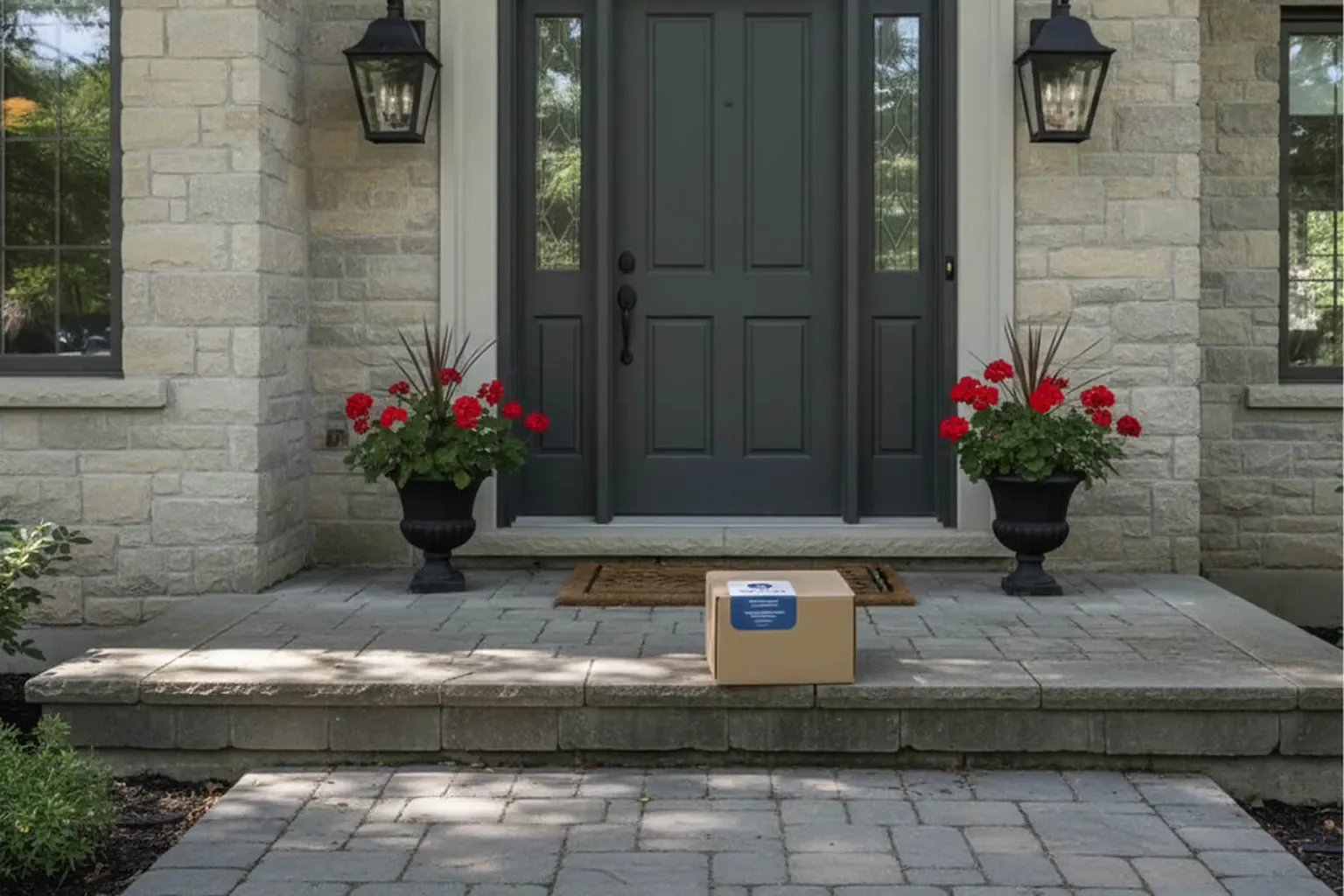 A SKIIN parcel waiting on a front doorstep